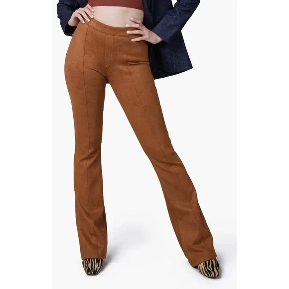 Spanx High Waisted Faux Suede Flare Pants Size Small Camel Brown Country Western - Picture 2 of 11